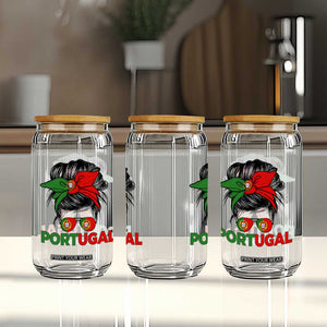 Portugal Messy Bun Girl Pride Portuguese Roots Glass Can