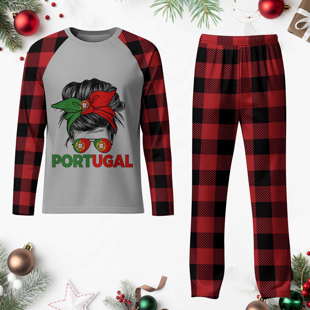 Portugal Messy Bun Girl Pride Portuguese Roots Plaid Pajama Set TS11 Buffalo Plaid Print Your Wear