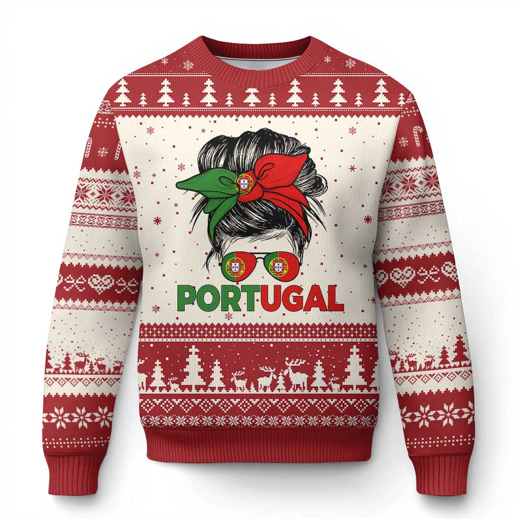 Portugal Messy Bun Girl Pride Portuguese Roots Ugly Christmas Sweater TS11 Beige Red Print Your Wear