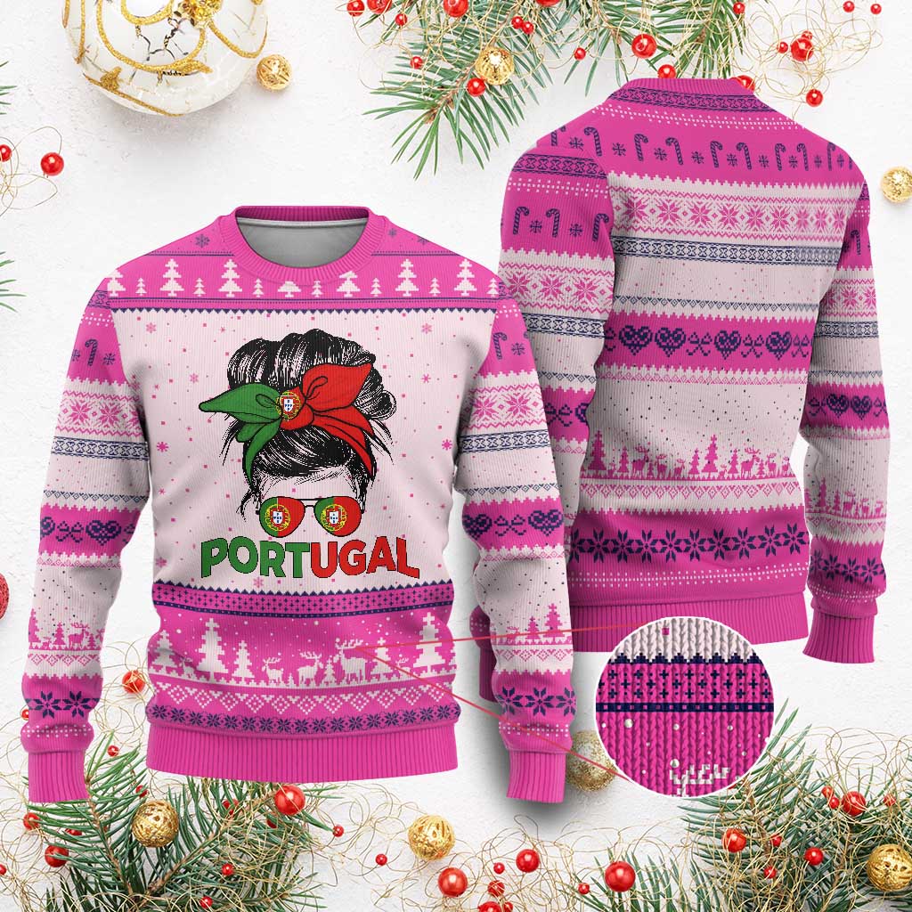 Portugal Messy Bun Girl Pride Portuguese Roots Ugly Christmas Sweater