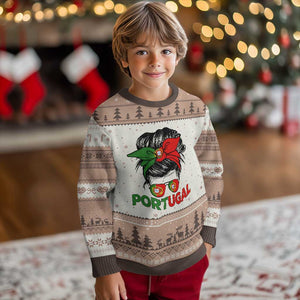 Portugal Messy Bun Girl Pride Portuguese Roots Ugly Christmas Sweater