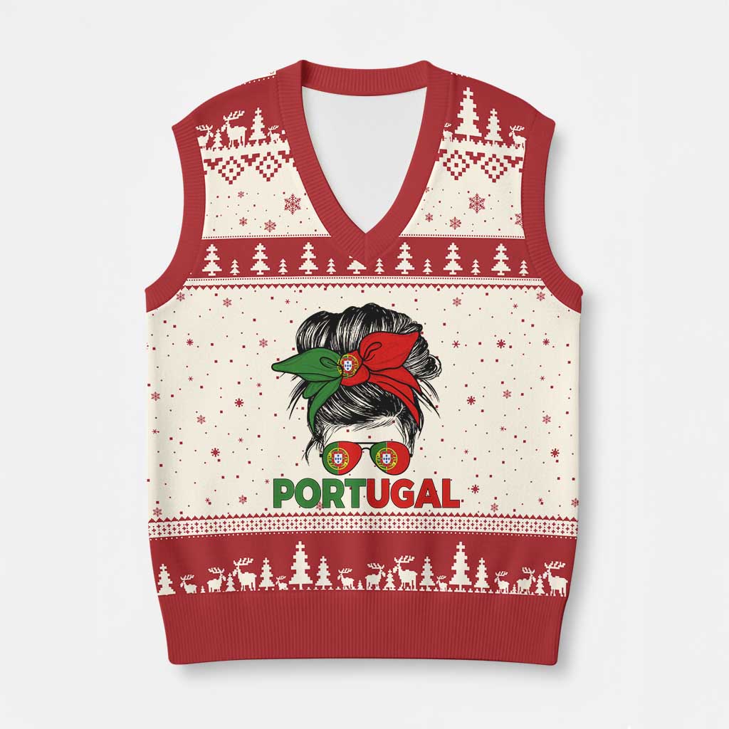 Portugal Messy Bun Girl Pride Portuguese Roots V-Neck Knit Sweater Vest TS11 Beige Red Print Your Wear