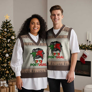 Portugal Messy Bun Girl Pride Portuguese Roots V-Neck Knit Sweater Vest