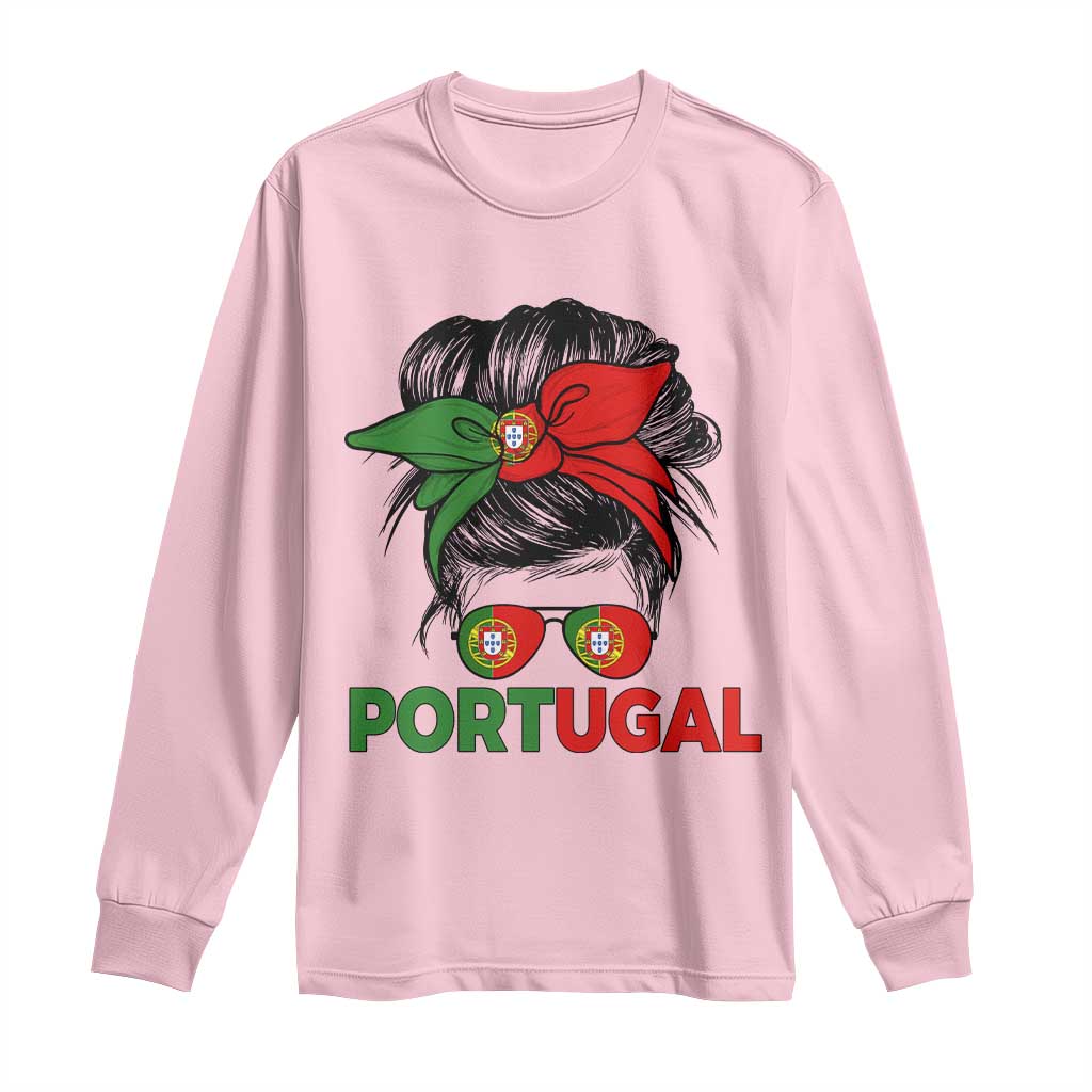 Portugal Messy Bun Girl Pride Portuguese Roots Long Sleeve Shirt