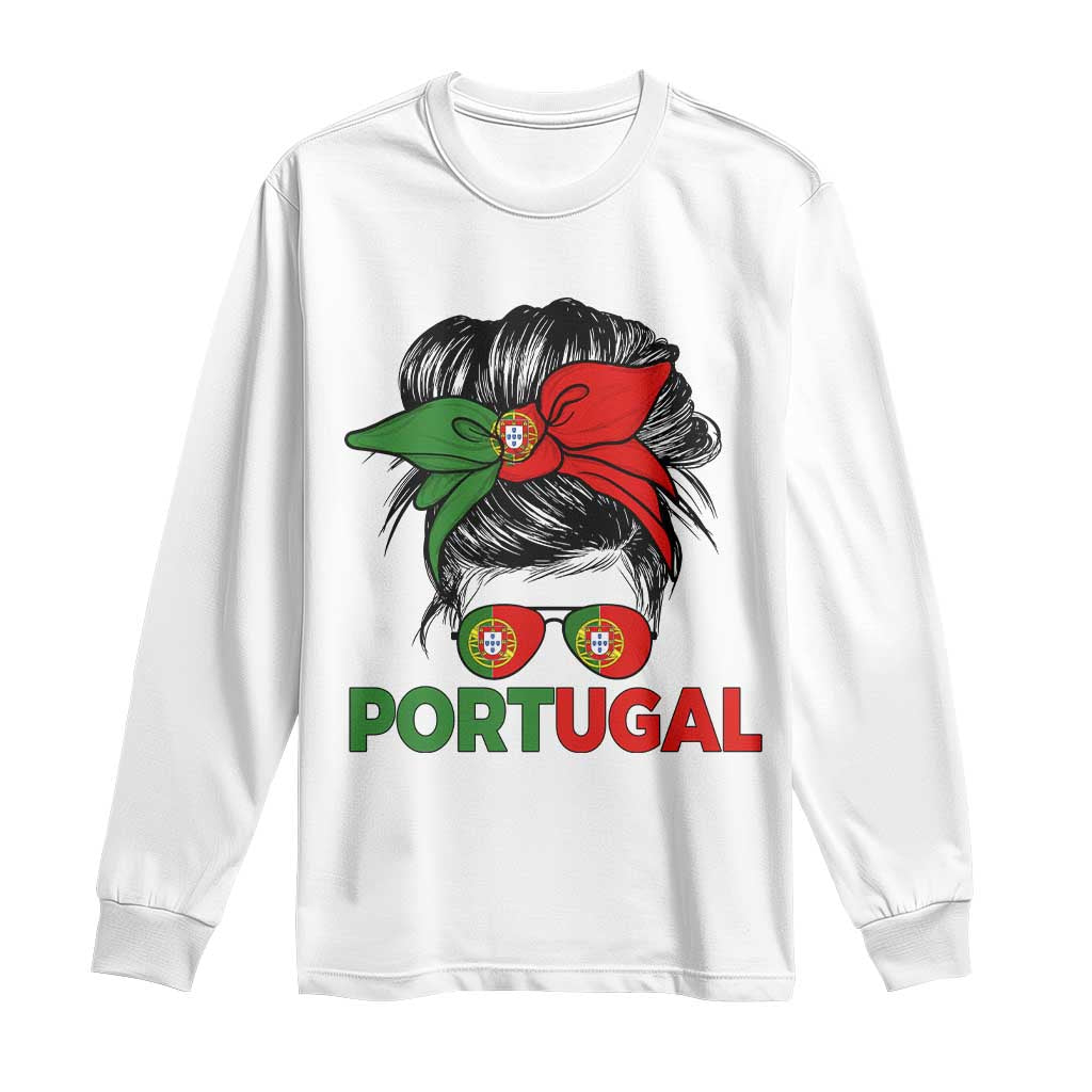 Portugal Messy Bun Girl Pride Portuguese Roots Long Sleeve Shirt