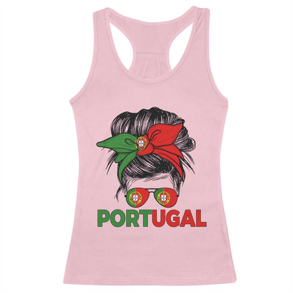 Portugal Messy Bun Girl Pride Portuguese Roots Racerback Tank Top