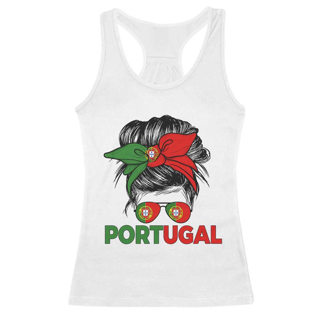 Portugal Messy Bun Girl Pride Portuguese Roots Racerback Tank Top