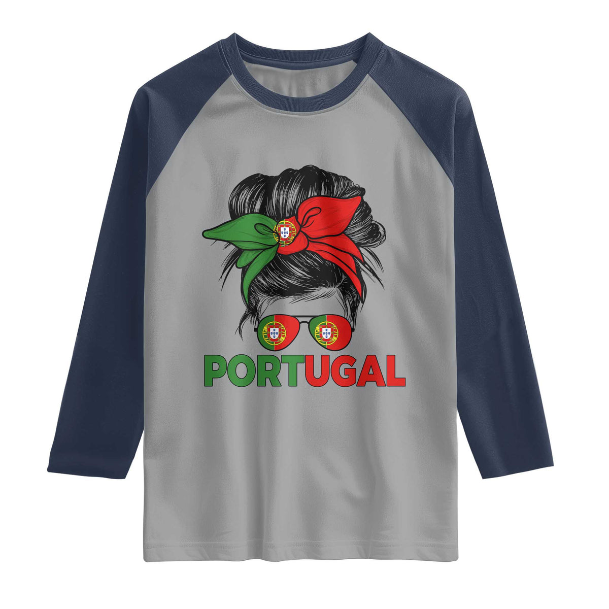 Portugal Messy Bun Girl Pride Portuguese Roots Raglan Shirt