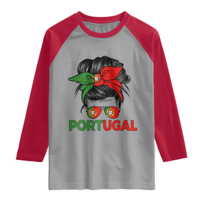 Portugal Messy Bun Girl Pride Portuguese Roots Raglan Shirt