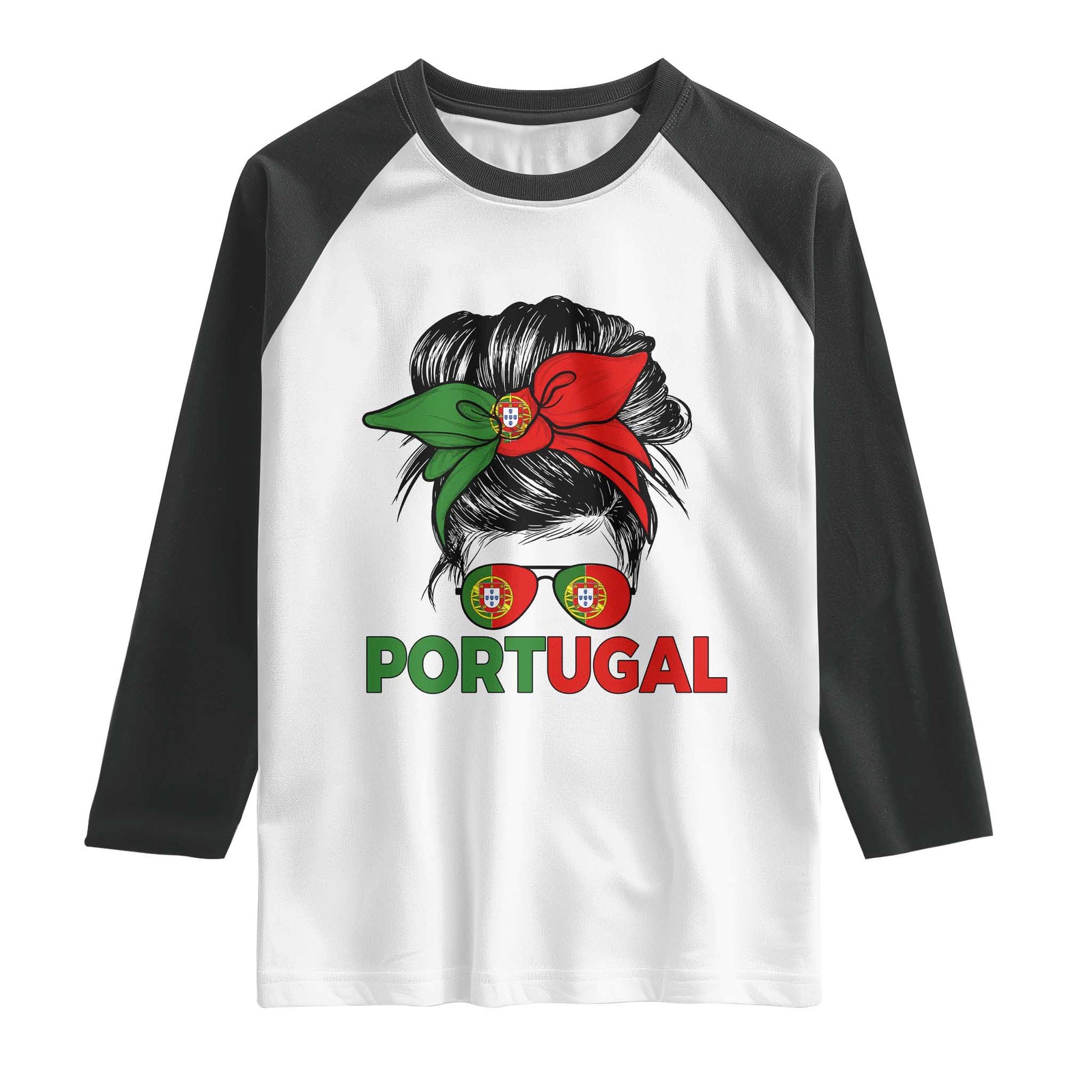 Portugal Messy Bun Girl Pride Portuguese Roots Raglan Shirt TS11 White Black Print Your Wear