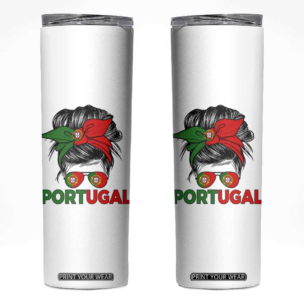 Portugal Messy Bun Girl Pride Portuguese Roots Skinny Tumbler