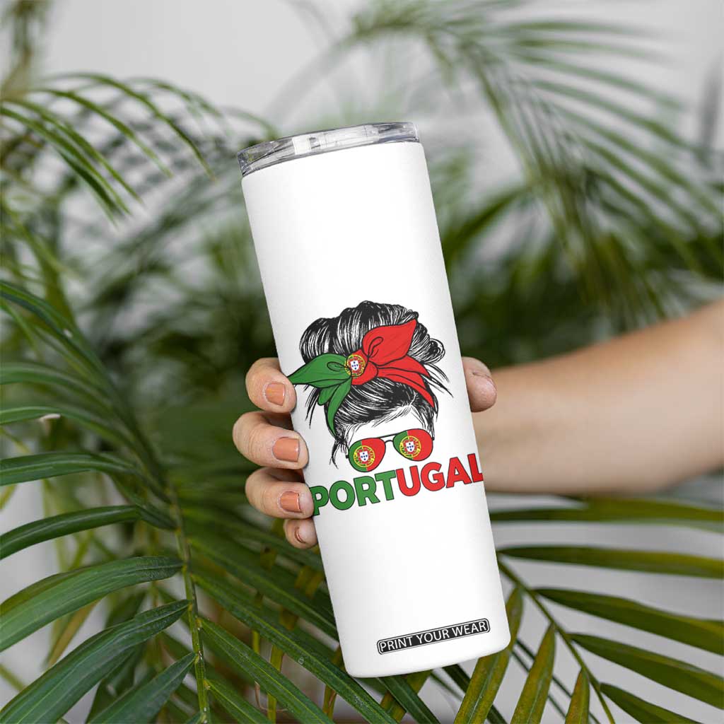 Portugal Messy Bun Girl Pride Portuguese Roots Skinny Tumbler