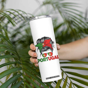 Portugal Messy Bun Girl Pride Portuguese Roots Skinny Tumbler