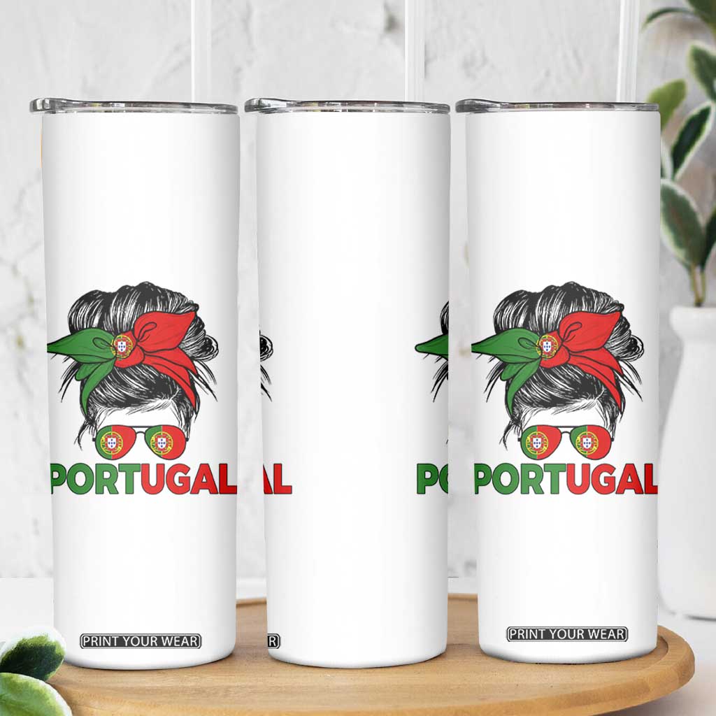 Portugal Messy Bun Girl Pride Portuguese Roots Skinny Tumbler