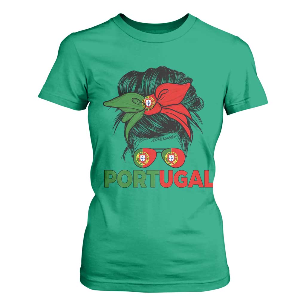 Portugal Messy Bun Girl Pride Portuguese Roots T Shirt For Women