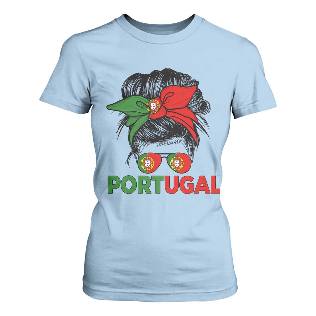 Portugal Messy Bun Girl Pride Portuguese Roots T Shirt For Women