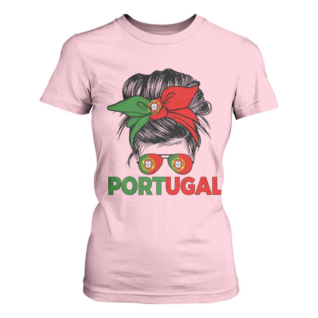 Portugal Messy Bun Girl Pride Portuguese Roots T Shirt For Women