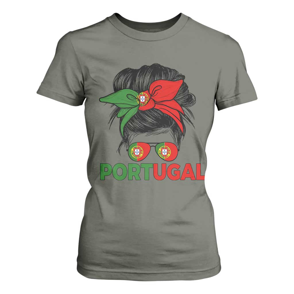 Portugal Messy Bun Girl Pride Portuguese Roots T Shirt For Women