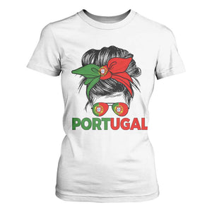 Portugal Messy Bun Girl Pride Portuguese Roots T Shirt For Women