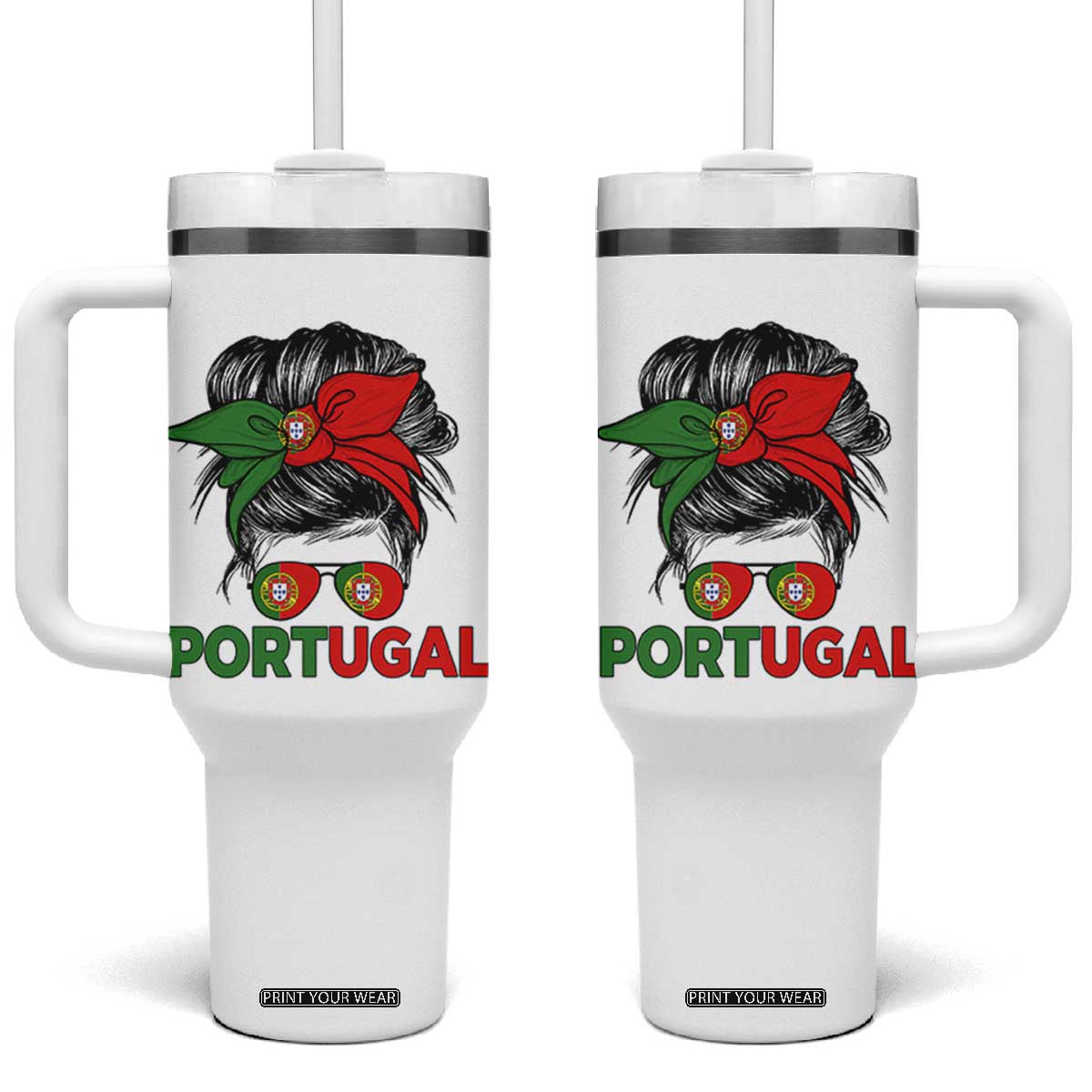 Portugal Messy Bun Girl Pride Portuguese Roots Tumbler With Handle