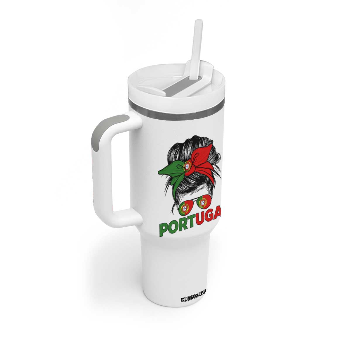 Portugal Messy Bun Girl Pride Portuguese Roots Tumbler With Handle