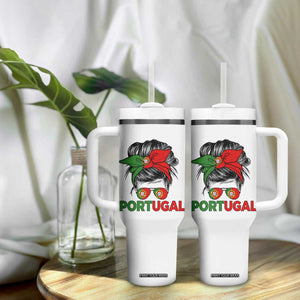 Portugal Messy Bun Girl Pride Portuguese Roots Tumbler With Handle