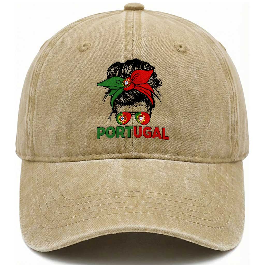 Portugal Messy Bun Girl Pride Portuguese Roots Washed Cotton Baseball Cap