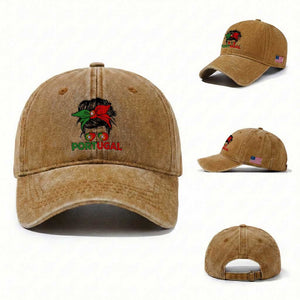 Portugal Messy Bun Girl Pride Portuguese Roots Washed Cotton Baseball Cap