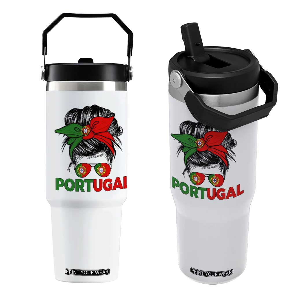 Portugal Messy Bun Girl Pride Portuguese Roots Flip Straw Tumbler