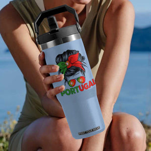 Portugal Messy Bun Girl Pride Portuguese Roots Flip Straw Tumbler