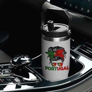 Portugal Messy Bun Girl Pride Portuguese Roots Flip Straw Tumbler