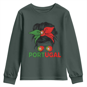 Portugal Messy Bun Girl Pride Portuguese Roots Youth Sweatshirt