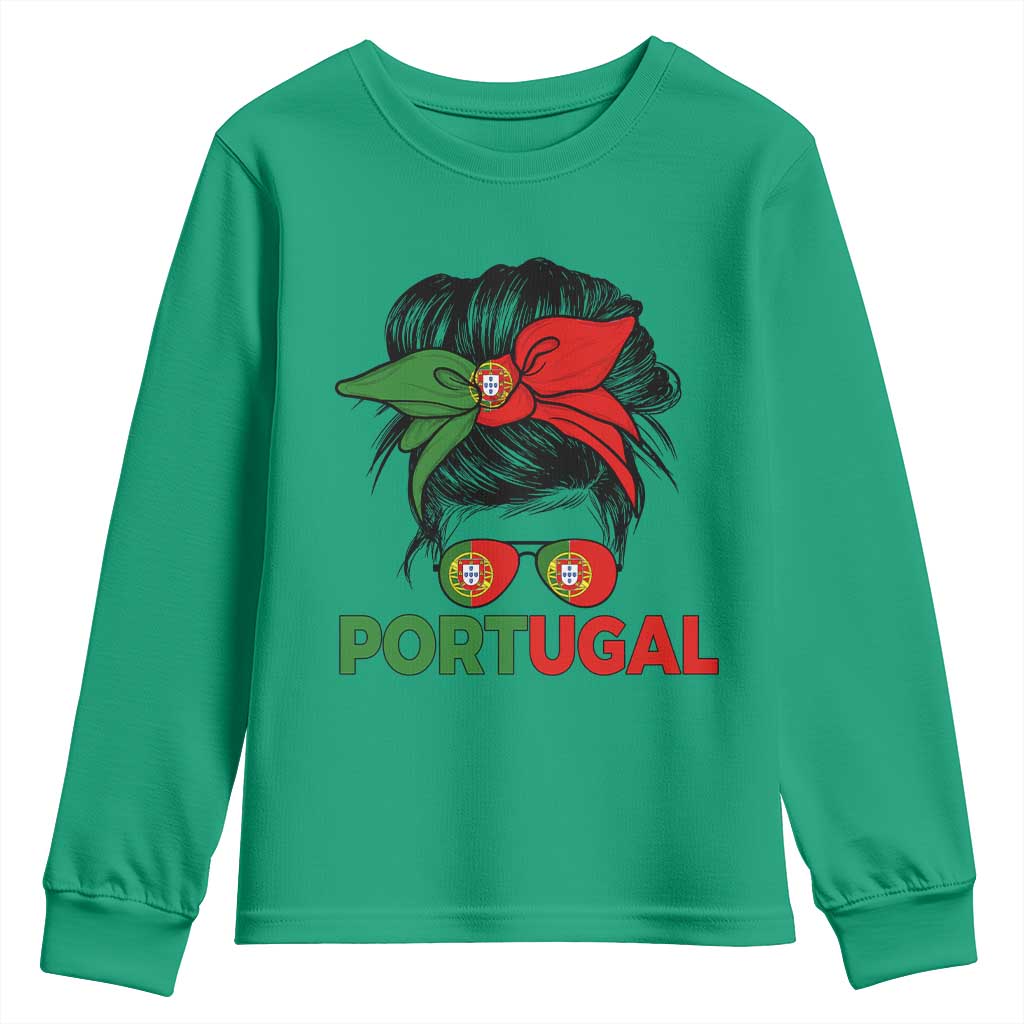 Portugal Messy Bun Girl Pride Portuguese Roots Youth Sweatshirt