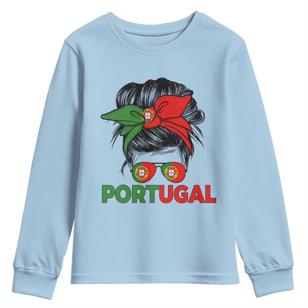 Portugal Messy Bun Girl Pride Portuguese Roots Youth Sweatshirt
