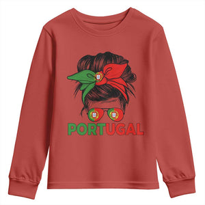 Portugal Messy Bun Girl Pride Portuguese Roots Youth Sweatshirt
