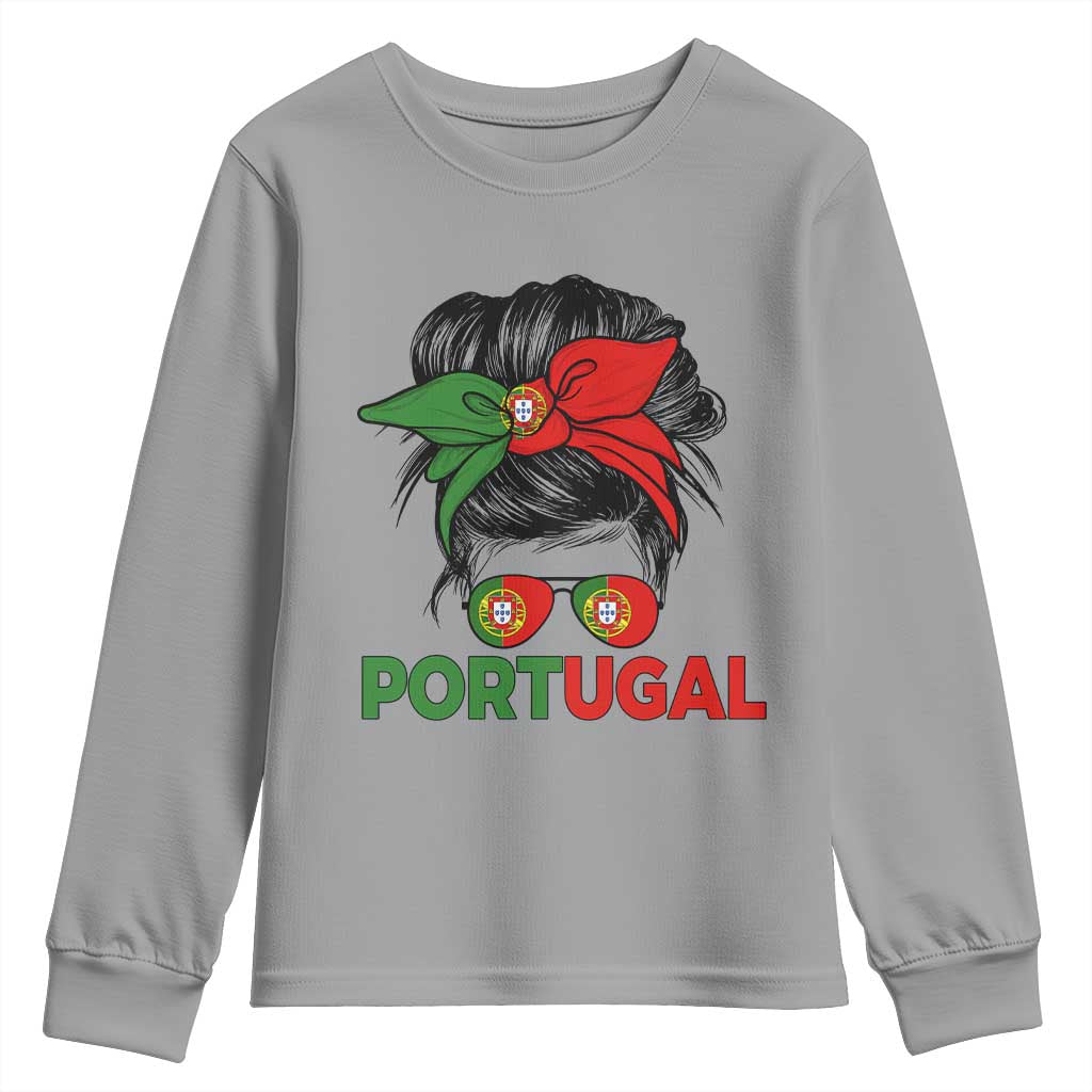 Portugal Messy Bun Girl Pride Portuguese Roots Youth Sweatshirt