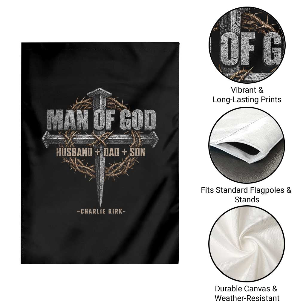 Man Of God Husband Dad Son Charlie Kirk Garden Flag Vintage Christian Cross TS11 Print Your Wear