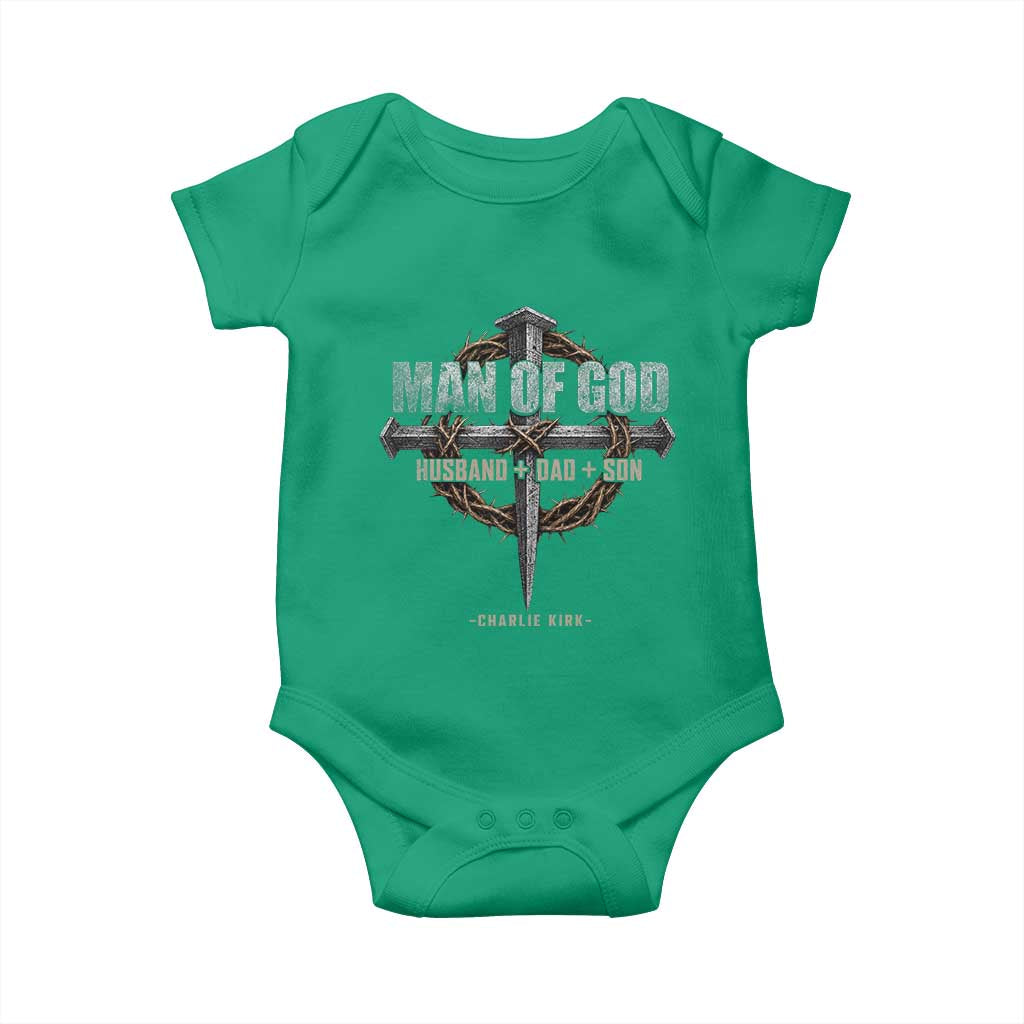 Man Of God Husband Dad Son Charlie Kirk Baby Onesie Vintage Christian Cross TS11 Irish Green Print Your Wear