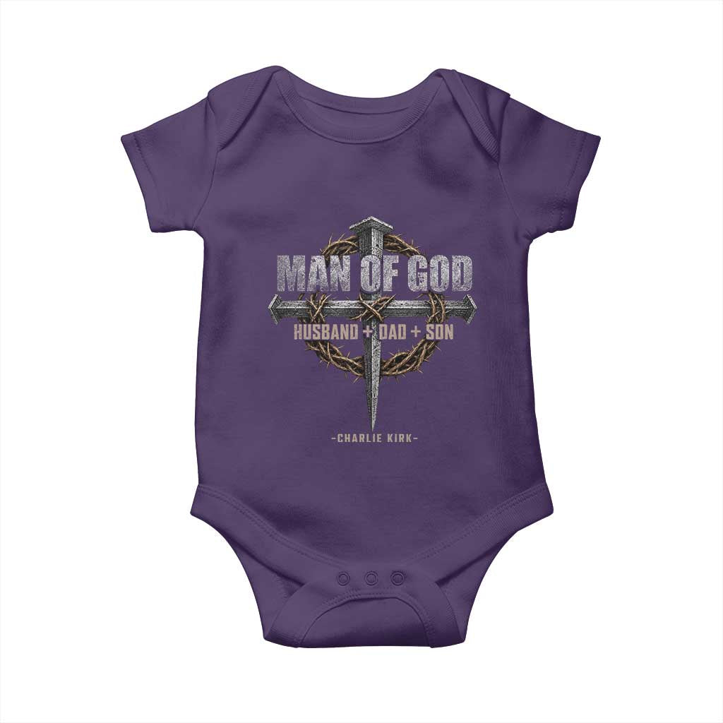 Man Of God Husband Dad Son Charlie Kirk Baby Onesie Vintage Christian Cross TS11 Purple Print Your Wear