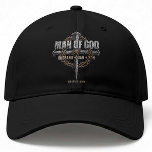 Man Of God Husband Dad Son Charlie Kirk Baseball Cap Vintage Christian Cross TS11 Print Your Wear