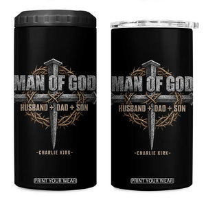 Man Of God Husband Dad Son Charlie Kirk 4 in 1 Can Cooler Tumbler Vintage Christian Cross TS11 One Size: 16 oz Black Print Your Wear