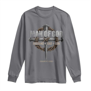 Man Of God Husband Dad Son Charlie Kirk Long Sleeve Shirt Vintage Christian Cross TS11 Charcoal Print Your Wear