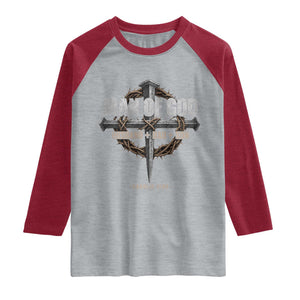 Man Of God Husband Dad Son Charlie Kirk Raglan Shirt Vintage Christian Cross TS11 Heather Gray Heather Red Print Your Wear