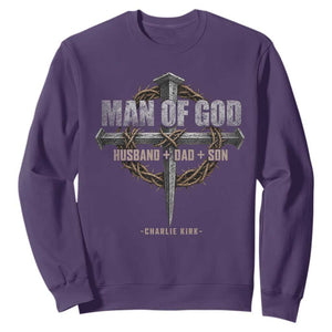 Man Of God Husband Dad Son Charlie Kirk Sweatshirt Vintage Christian Cross TS11 Purple Print Your Wear