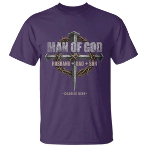 Man Of God Husband Dad Son Charlie Kirk T Shirt Vintage Christian Cross TS11 Purple Print Your Wear