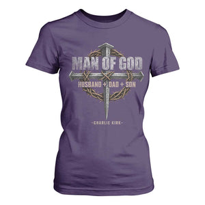 Man Of God Husband Dad Son Charlie Kirk T Shirt For Women Vintage Christian Cross TS11 Purple Print Your Wear