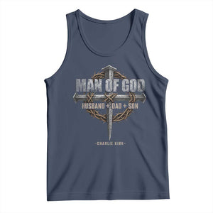 Man Of God Husband Dad Son Charlie Kirk Tank Top Vintage Christian Cross TS11 Navy Print Your Wear