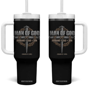 Man Of God Husband Dad Son Charlie Kirk Tumbler With Handle Vintage Christian Cross TS11 One Size: 40 oz Black Print Your Wear