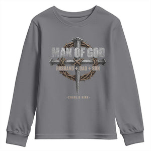 Man Of God Husband Dad Son Charlie Kirk Youth Sweatshirt Vintage Christian Cross TS11 Charcoal Print Your Wear