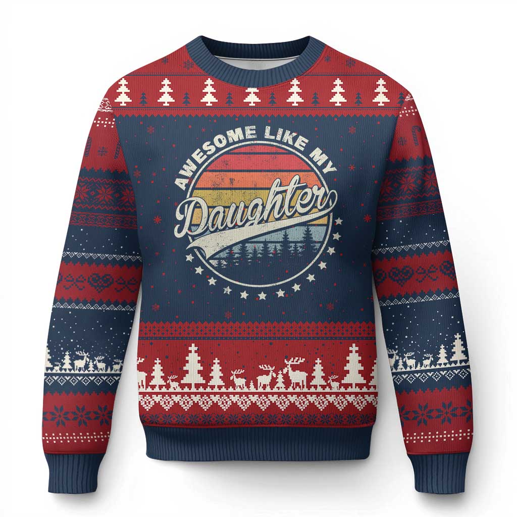 Awesome Like My Daughter Ugly Christmas Sweater Funny Dad Quote Retro Father's Day TS11 Navy Red Print Your Wear